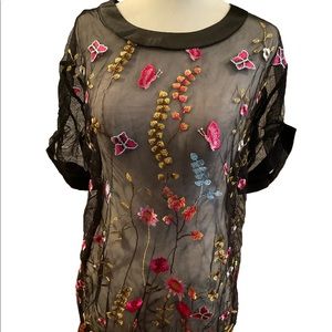 “ EMBROIDERED FLORAL TOP” Sheer Black Netting with Lovely Embroidery.